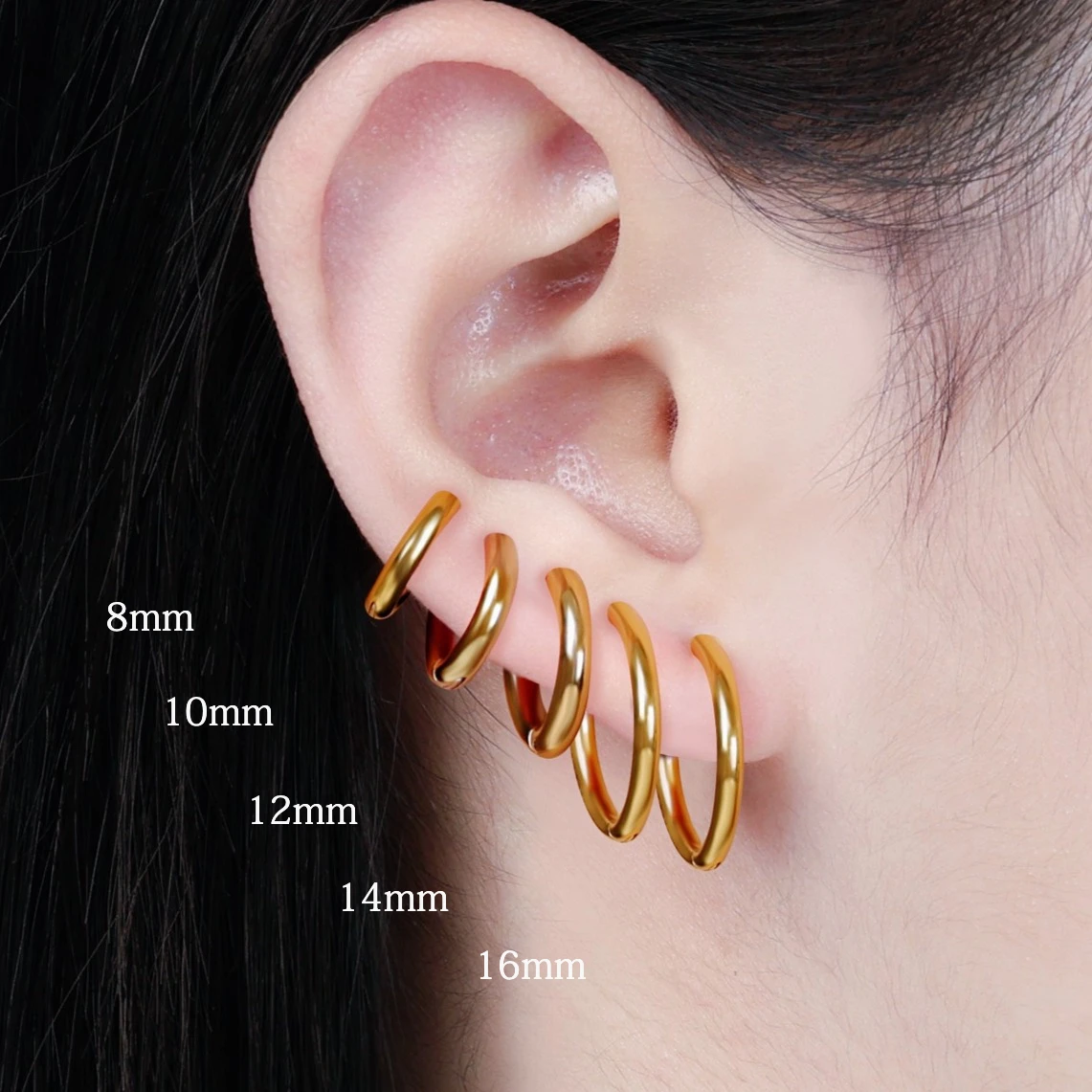 

2.5mm 316L Stainless Steel Dainty Daily Classic 8-20mm Hoop Earrings for Women Men Push Back Ear Jewelry Set Mariasz Minimalist