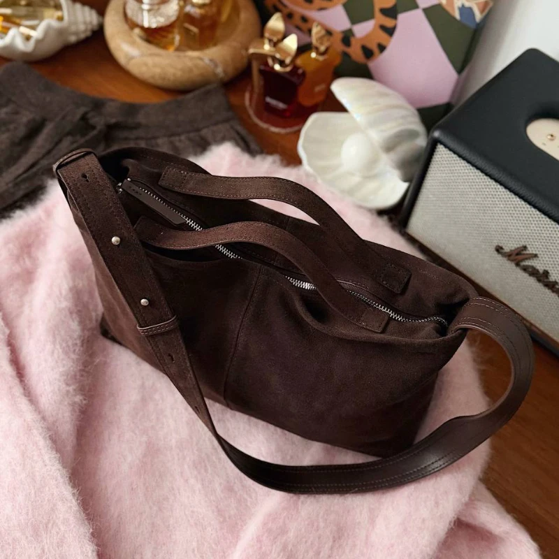 Soft Suede Tote Bags For Women Designer Genuine Leather Large Capacity Shoulder Bag Autumn Winter Shopping Bags Cross Lady Bags