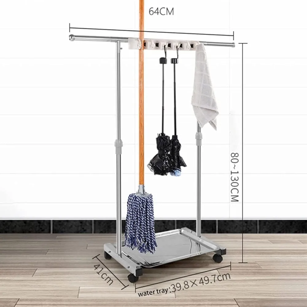 رف تخزين دوار محمول للمكانس والمماسح وأدوات البستنة مثالية للفنادق والخصائص