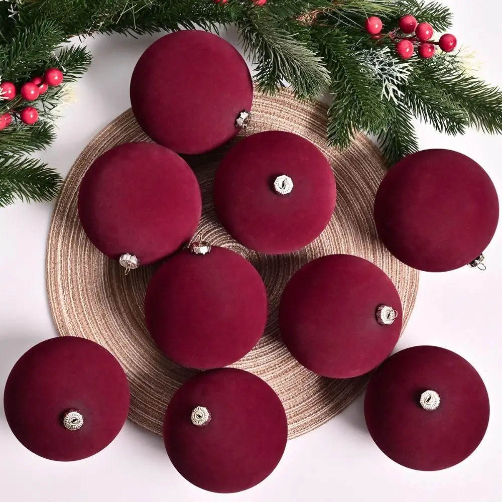 

10cm Velvet Christmas Ball Pendant Shatterproof Flocked Christmas Hanging Balls Reusable Xmas Tree Ornaments Party Favors