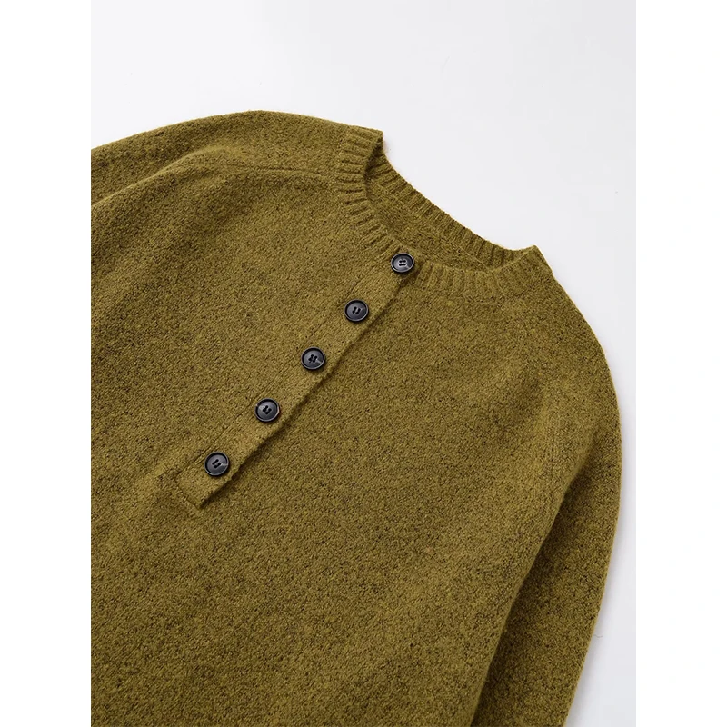 New Women Long Sleeve Round Neck Mid-Green Knit Sweater Casual Loose Spring Autumn Pullovers Chic Lady Tops view 3