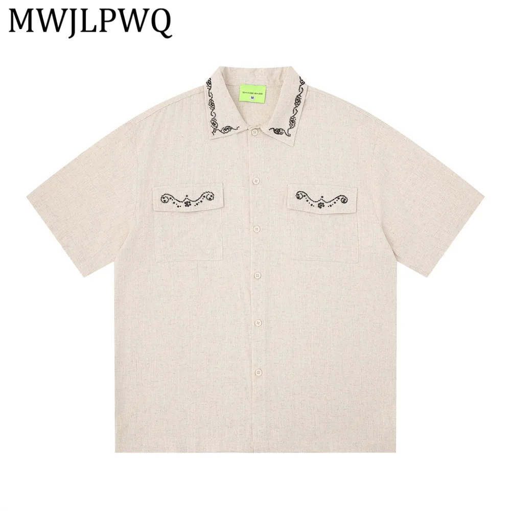 

MWJLPWQ Beaded Letter PrintStylish Short-Sleeve Shirt Loose Fit Men Trendy Fashionable Vibe Style Collared Tops For Summer 15193