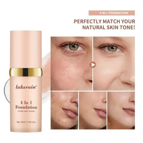 4 In 1 Color Changing Foundation Hydrating Moisturizing Long Lasting Waterproof Travel Full Coverage Makeup Base Smooth Natural Skin Tone Daily Facial Make Up Concealer Primer