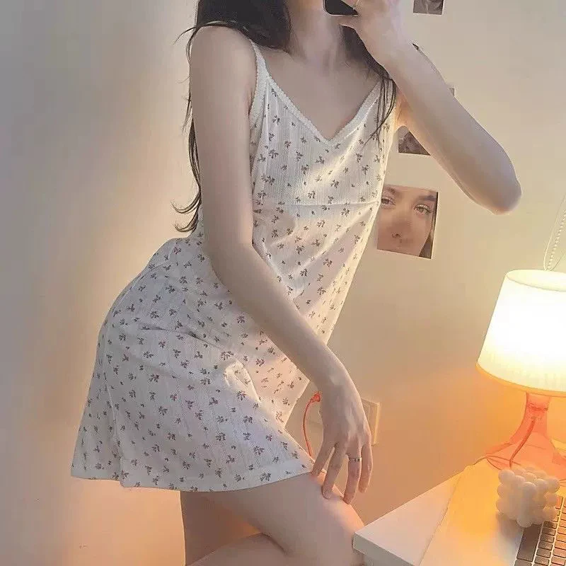 

Women's Sleepwear Summer Floral Print V-Neck Sexy Slip Nightdress Casual Sleeveless Fashion Home Clothes 2025
