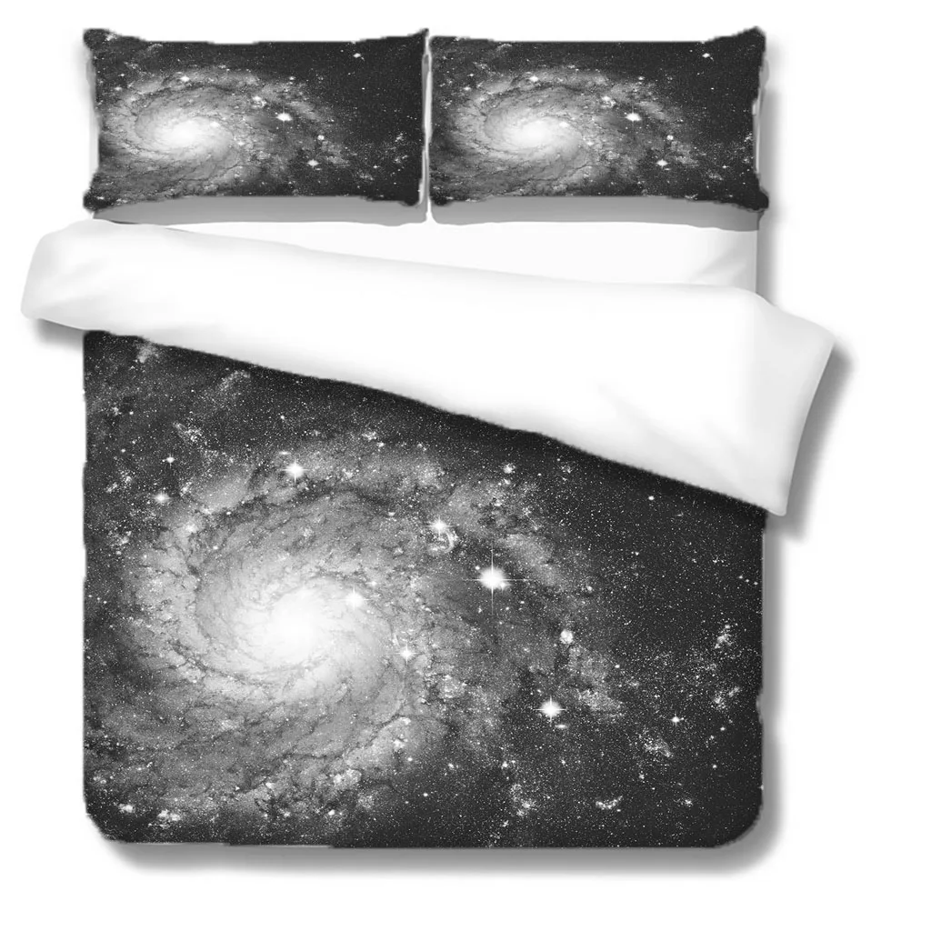 HUANZHUANG Bedding Set Duvet Cover Set 3D Bedding Grey Milky Way Starry Sky Digital Printing Bed Linen Queen Size Bedding Fashio