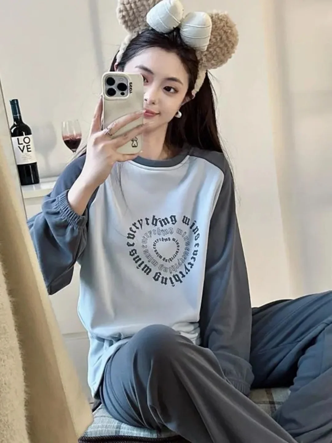

Cartoon Print Sleepwear Long Sleeve Pants Set plus Size Winter Home Clothes Comfortable Velboa Durable for Daily Use