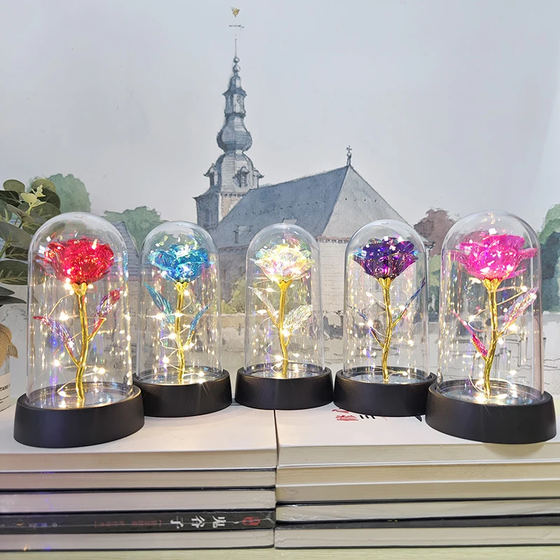 LED Light Foil Flower Artificial Rose Flowers Night Lamp Valentines Day Gift For Girlfriend Eternal Rose Wedding Decorative Gift