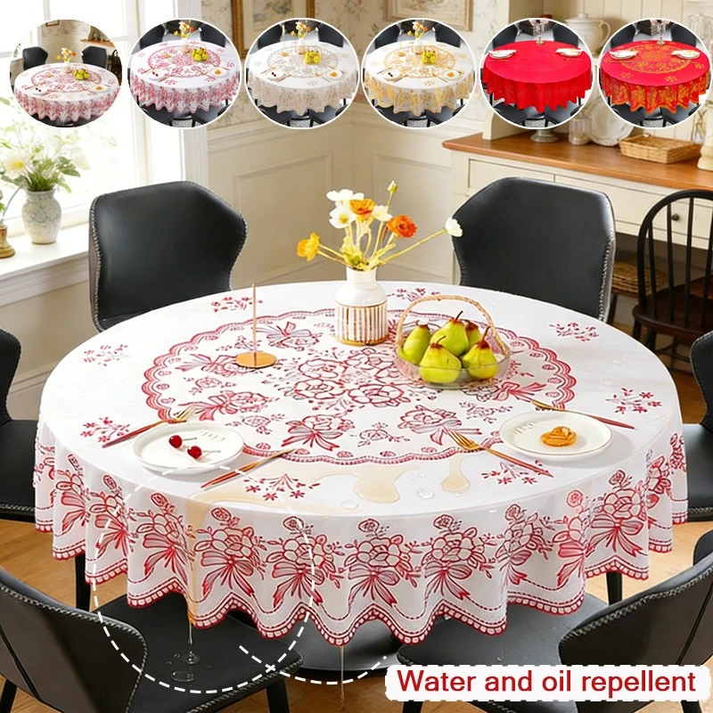 

1pc Household Hot Stamping Round PVC Waterproof and Oil Proof Tablecloth,Suitable for Home Kitchen,party,banquet,Garden, 원형 식탁보