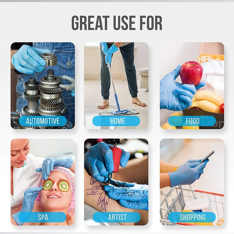 10-100PCS Blue Nitrile Gloves Disposable Cleaning Gloves for Kitchen Dishwashing Waterproof Latex Free Powder Free Work Glove image 6
