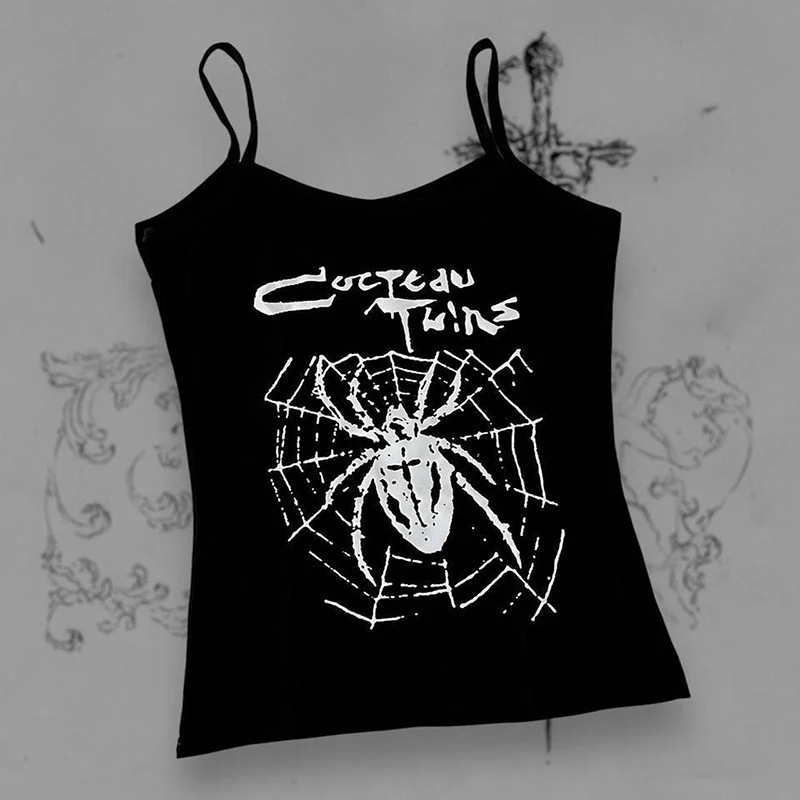 Aesthetic Goth Spider Web Y2K Style Crop Tops T-shirt Short Sleevle Vest Tees Harajuku Streetwear Suspenders Women Clothes shirt