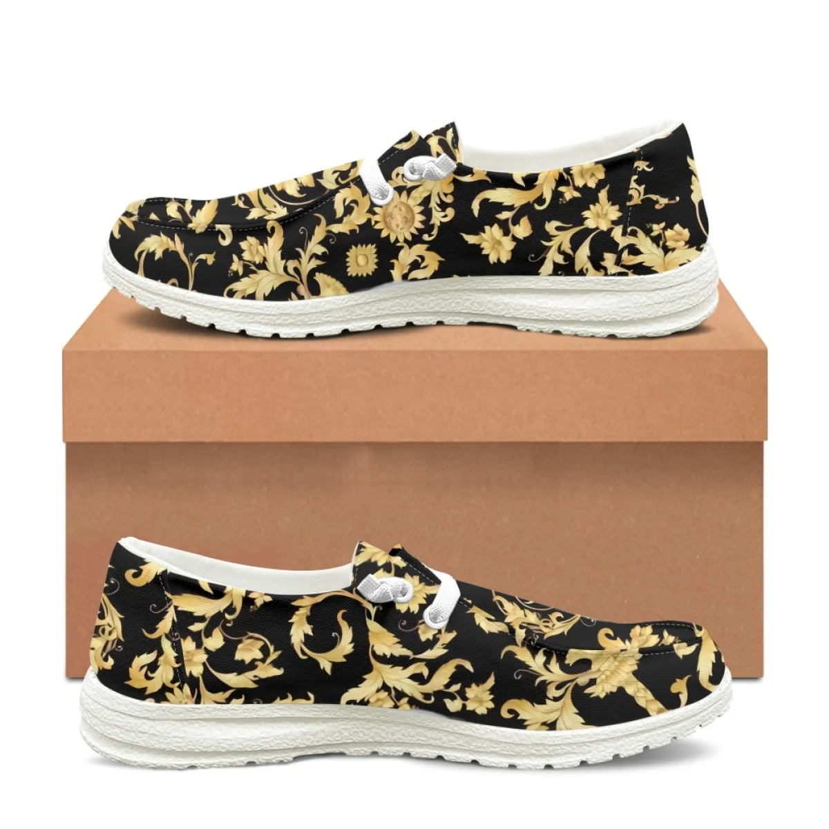 INSTANTARTS Baroque Shooting Tiger Gold Pattern Design Men's Fashion Foley Shoes Non-slip Lace-Up Slip-on Flat Shoes zapatillas