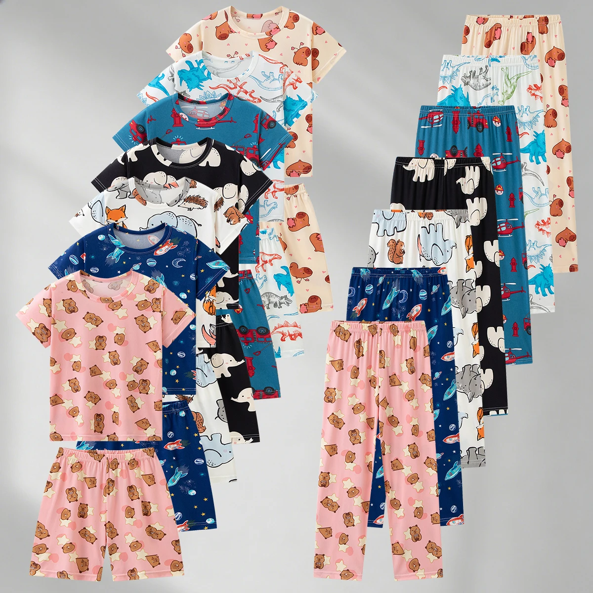 3-Piece Children's Set Summer Printed Sleepwear Set Comfortable Breathable Moisture Absorbing And Fashionable For Home Use