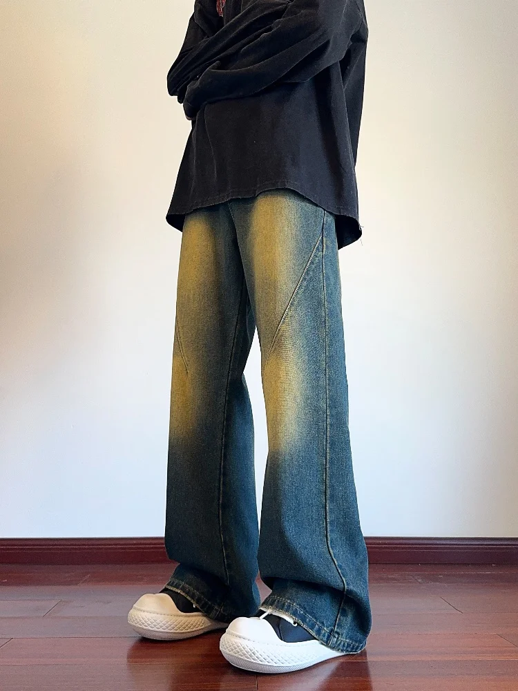 

Waed Vintage Men's Jeans High Street Sle Loose Long Pants Straight Leg Spring Autumn Wear Durable Casual Blue Denim Trousers