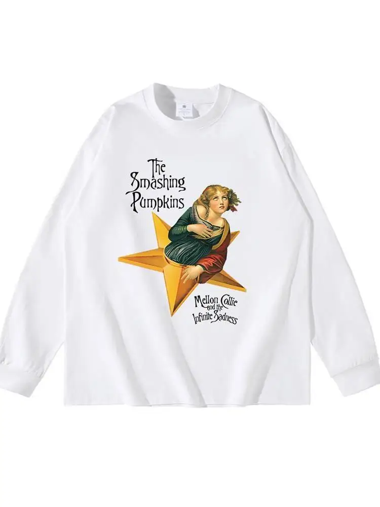 Smashing Pumpkins Long Sleeve T-Shirt American Style Versatile Cotton Breathable Fashionable Pumpkin Band Album Cover Design