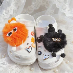 New DIY Black Plush Ball Hole Shoes Charms for Furry Ball Cute Charms Designer shoe Accessories All-match Hot Sale Girls Gift