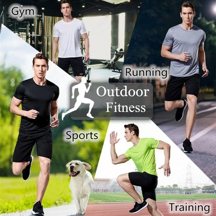 NO LOGO Men\'s Quick Dry Short Sleeve Gym Running Moisture Wicking Round Neck T-Shirt Training Exercise Gym Sport Shirt Tops