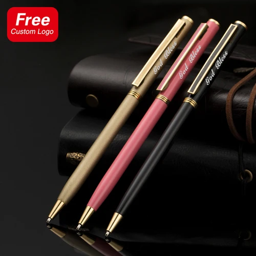 Bolígrafo de Metal multicolor con logotipo personalizado, grabado láser, regalo publicitario personalizado, firma comercial, suministros escolares