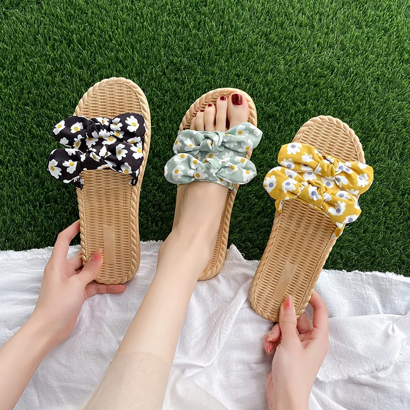 

Women's Summer Slippers New Flower Drag Shoes Female Outside Wear Small Fresh Bow Soft Bottom Anti-slip Beach Sandals