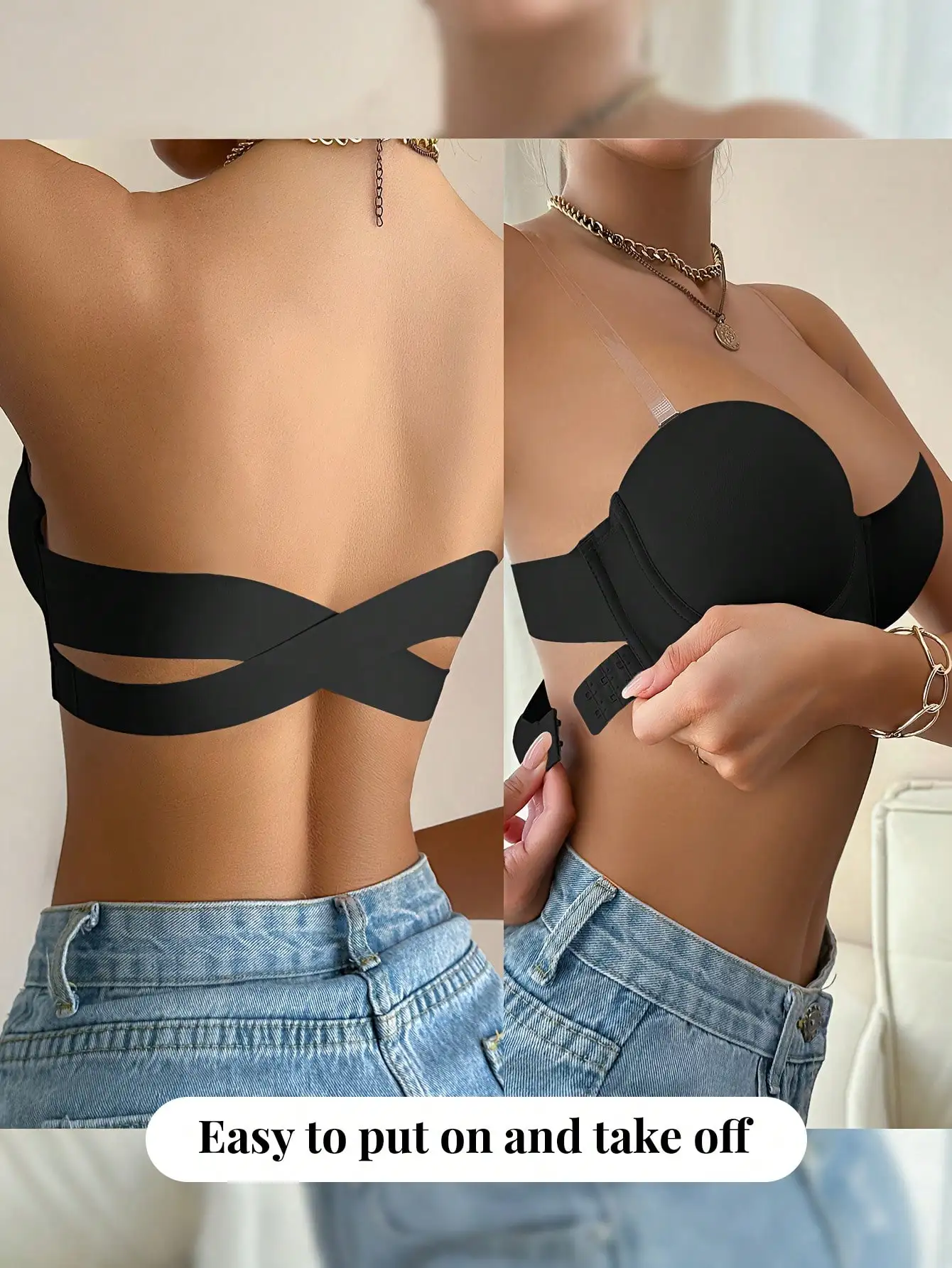 Black glossy underwear cup girl sexy lingerie semi-comfortable push-up underwear straps everyday versatile  sensorable lingerie