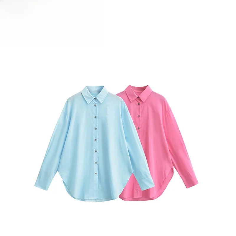 

JNLEAOG Faionable Button-Up Pleated Collar irt Women's Autumn New Sle Korean Sle Loose Fit Long Sve Polyester Fiber