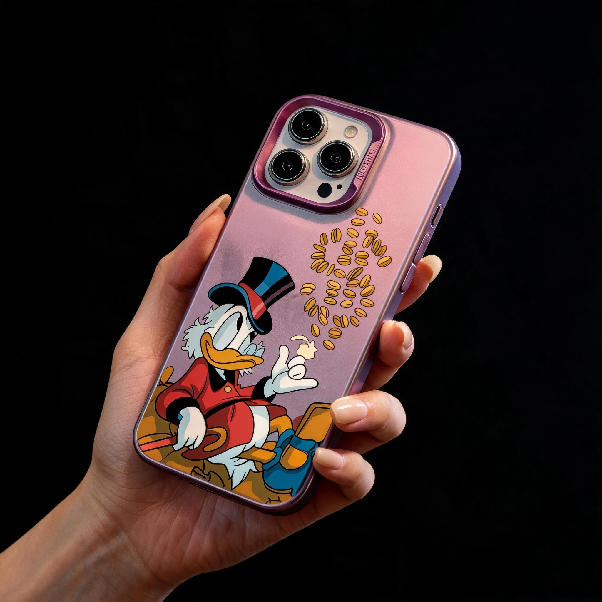 Scrooge McDuck Rich Gold Coins Parody iPhone Case, Peach Lens Frame Soft TPU, For IPhone12-New Series