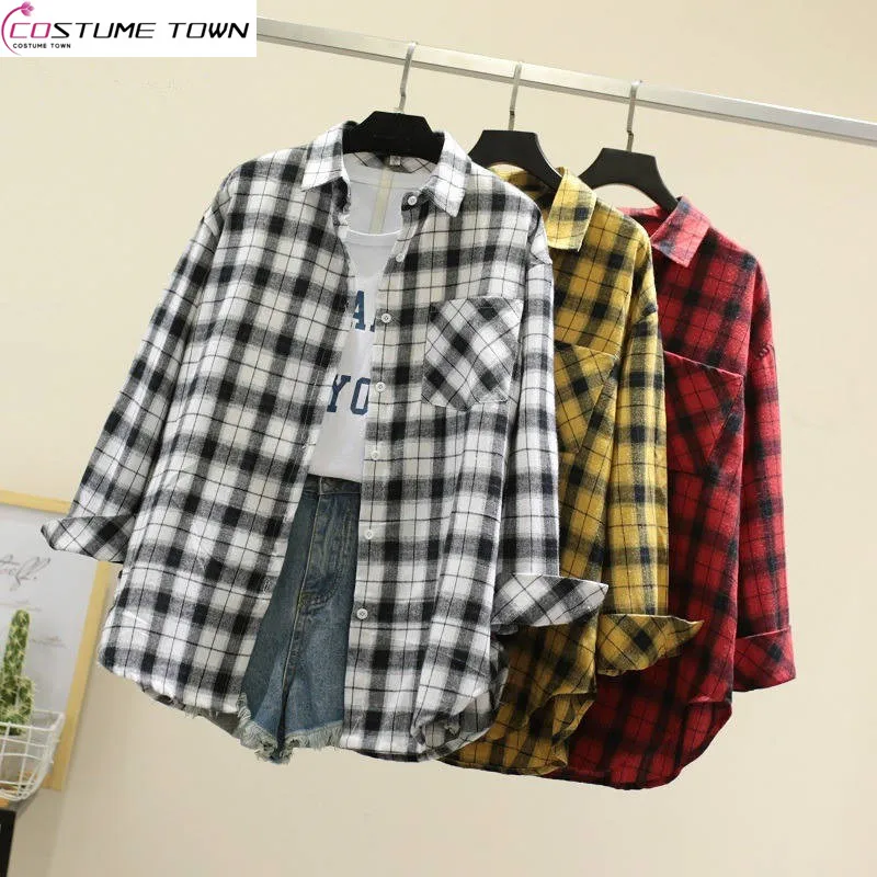 

95% Cotton Spring/summer New Korean Version Women's Plaid Long Sleeved Shirt Jacket College Style Loose Fitting Slimming Top