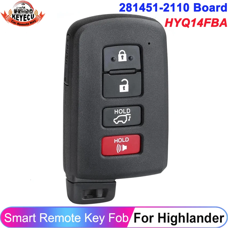 KEYECU 4 Buttons HYQ14FBA 281451-2110 For Toyota Highlander Kluger 2014 2015 2016 2017 2018 2019 Smart Key Remote 89904-0E121