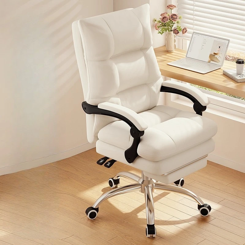 

Leather White Office Chair Ergonomic Study Office Chair Kneeling Leather Acrylic High Back Love Muebles Office Furniture