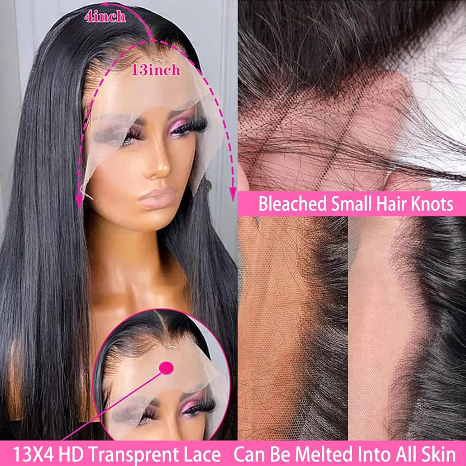 Peluca Frontal de encaje recto, peluca con malla Frontal recta de hueso, peluca Frontal de cabello humano 13x4, peluca llena de encaje para mujeres negras, densidad 180