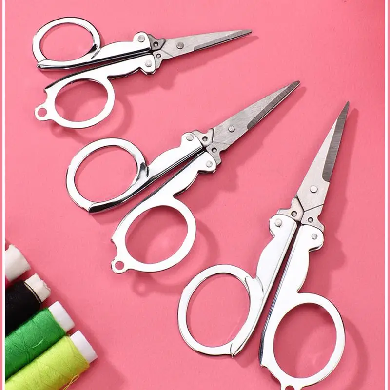 Mini Folding Stainless Steel Scissors Portable Hangable Tailor Sewing Thread Shear Travel Household DIY Sewing Accessories