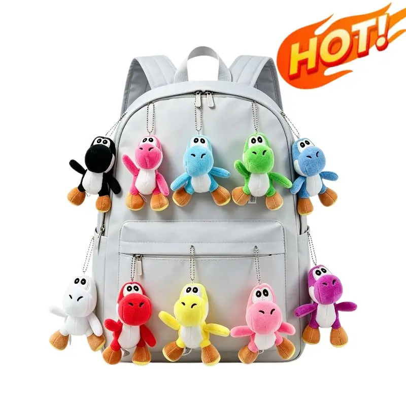 Yoshi Plush Keychain Multicolored Cute Dinosaur Soft Plush Pendant Mini Backpack Bag Charm Mushroom Cartoon Key Ring Lovely Gift