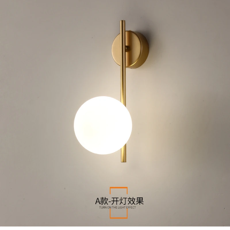 

North Gold Led Glass Ball Wall Lamp American Aisle Corridor wall Light Bedroom Bedside wall Sconce Study Decor Lighting Fixtures