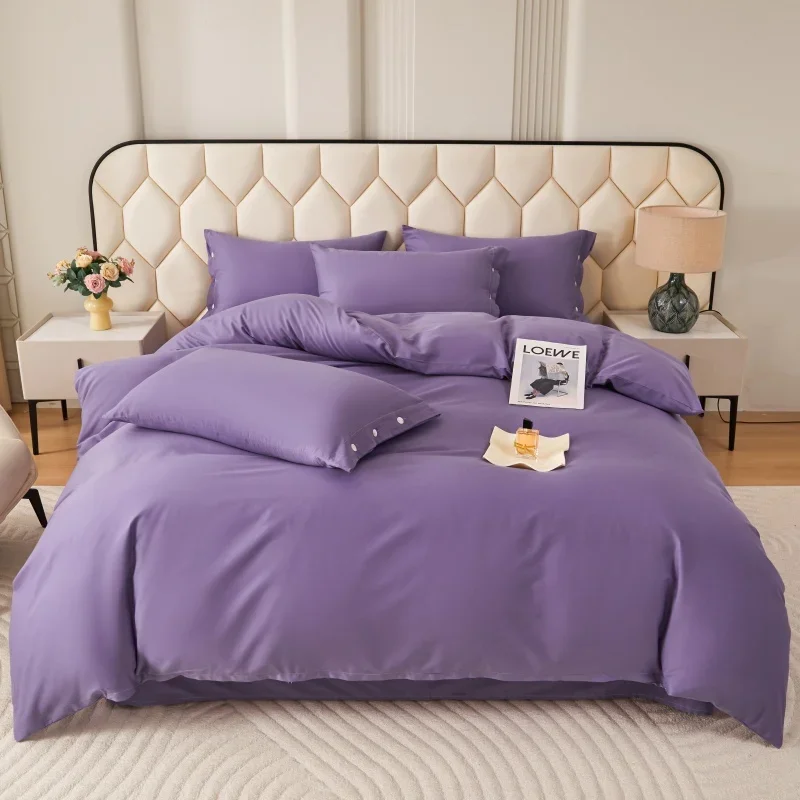 Ultra Soft Washed 100% Cotton Duvet Cover or Set Simple Solid Color Bedding Sets Queen King Purple Comforter Cover Pillowcases