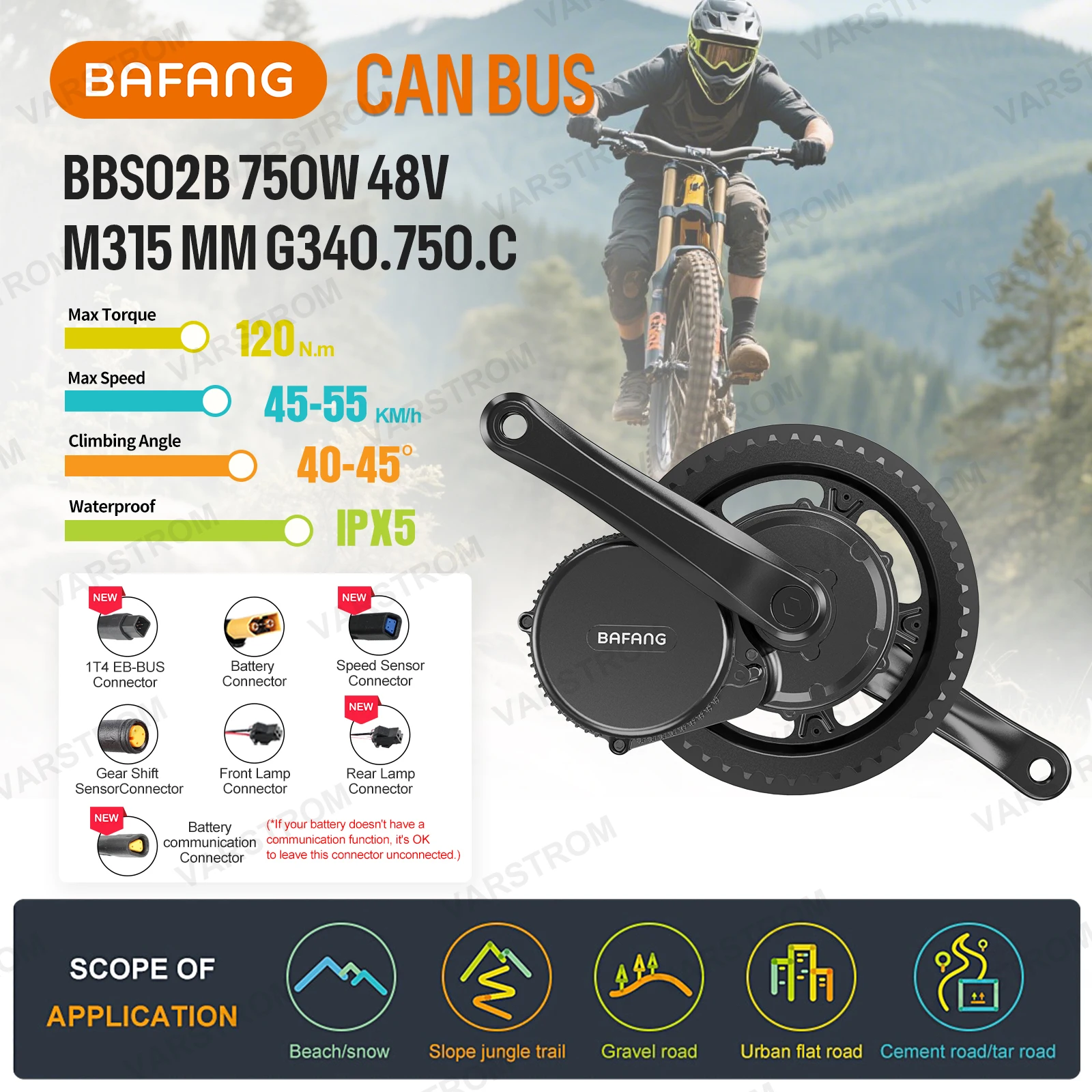Bafang 750 واط BBS02B منتصف محرك المحرك أطقم BBS02 دراجة كهربائية تحويل أطقم 48 فولت Ebike المحرك M315 20Ah 16Ah Hailong 48VBattery