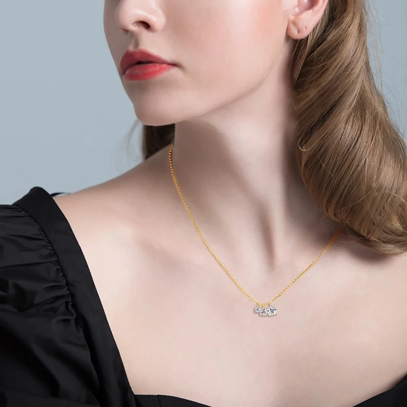 Lnngy Three Stone Moissanite Pendant Necklace Niche 925 Sterling Silver  Chain Necklaces for Women collar plata 925 Jewelry Gift