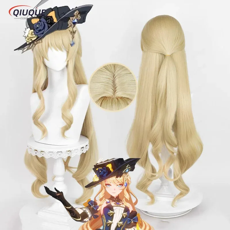 

didi 2025 2025 hhhGame Impact Fontaine Navia Косплей Льняное Золото 95 см Длинные Вьющиеся Термостойкие Синтетические Волосы Парики Аниме + Парик C