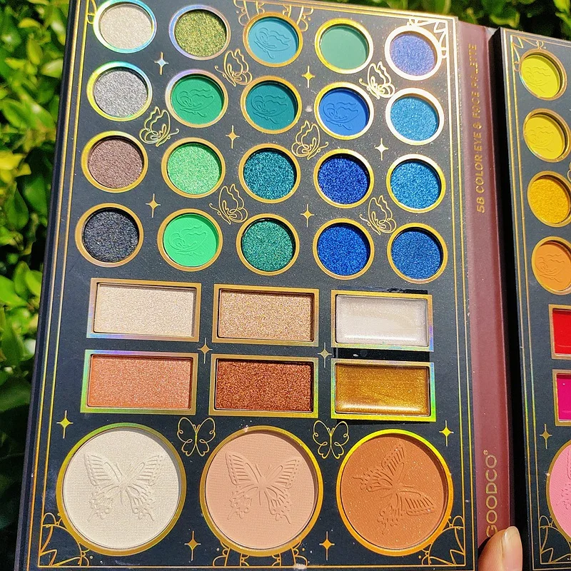 58 colori 2 pagine Palette di ombretti opachi a forma di libro Glitter Eye Shadow Blush Pigment Palette trucco professionale per il viso