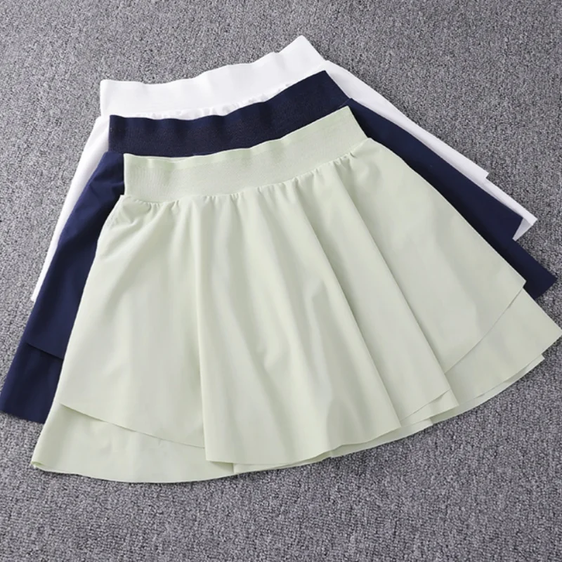 2025 New Naked Sensation Faux Two-Piece Anti-Flash Tennis Skirt Sports Skirt with Pockets Quick-Drying Yogaated Skirt