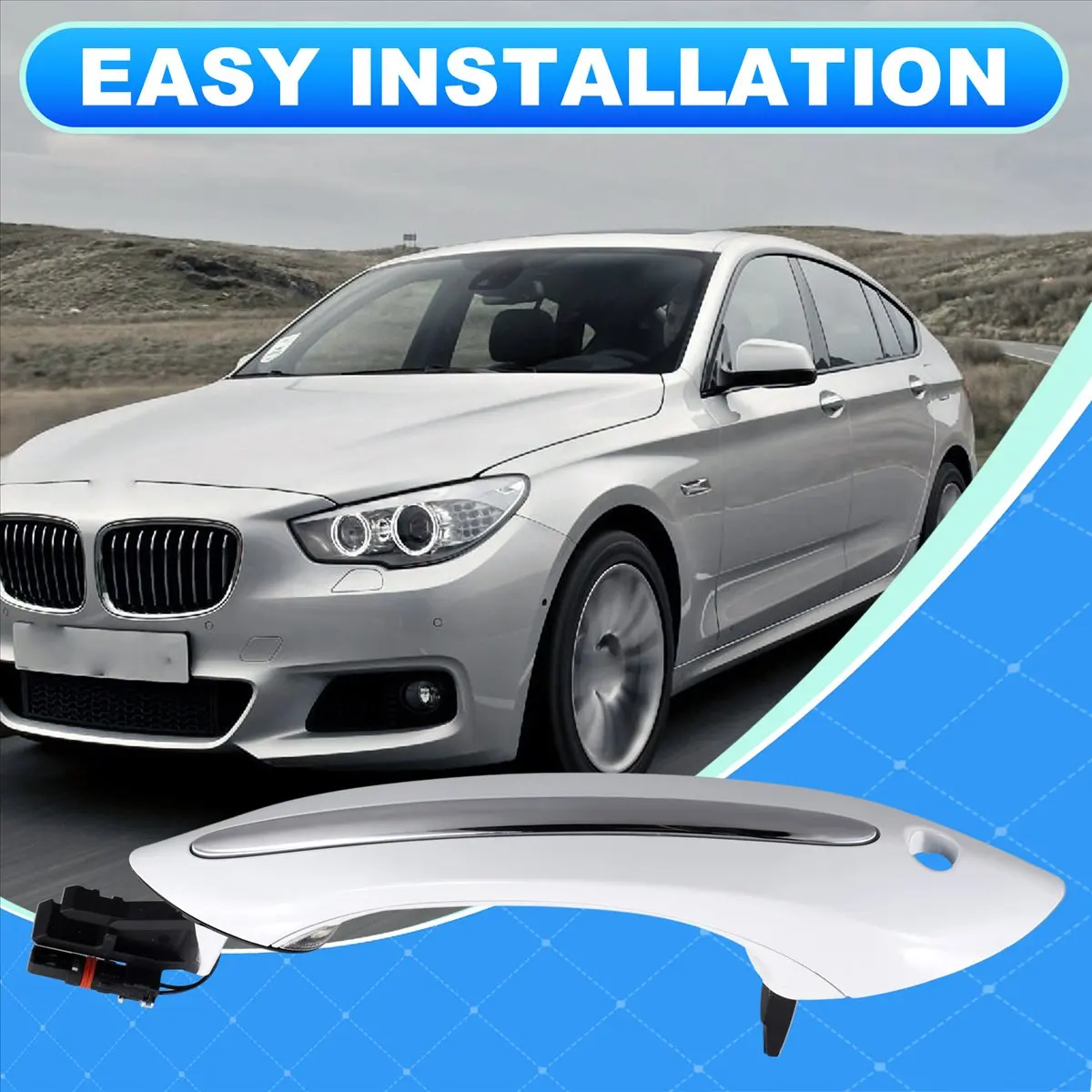#90X Exterior Door Handle Comfort Access ,Outer Exterior Door Handle+Light LHD for BMW 51217276243 Front Left (White)