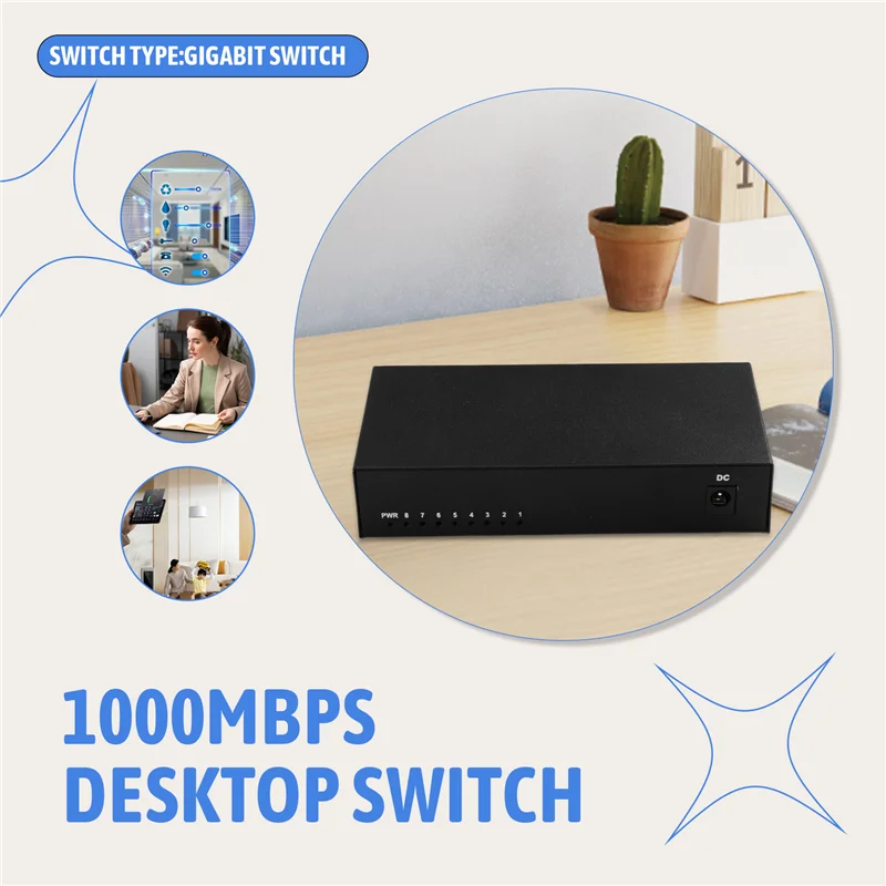 

Прочный-8-портовый коммутатор Gigabit Ethernet, 10/100/1000 Мбит/с, настольный коммутатор Plug-and-Play, вилка европейского стандарта, 8-портовый гигабитный Ethernet-коммутатор 10/10