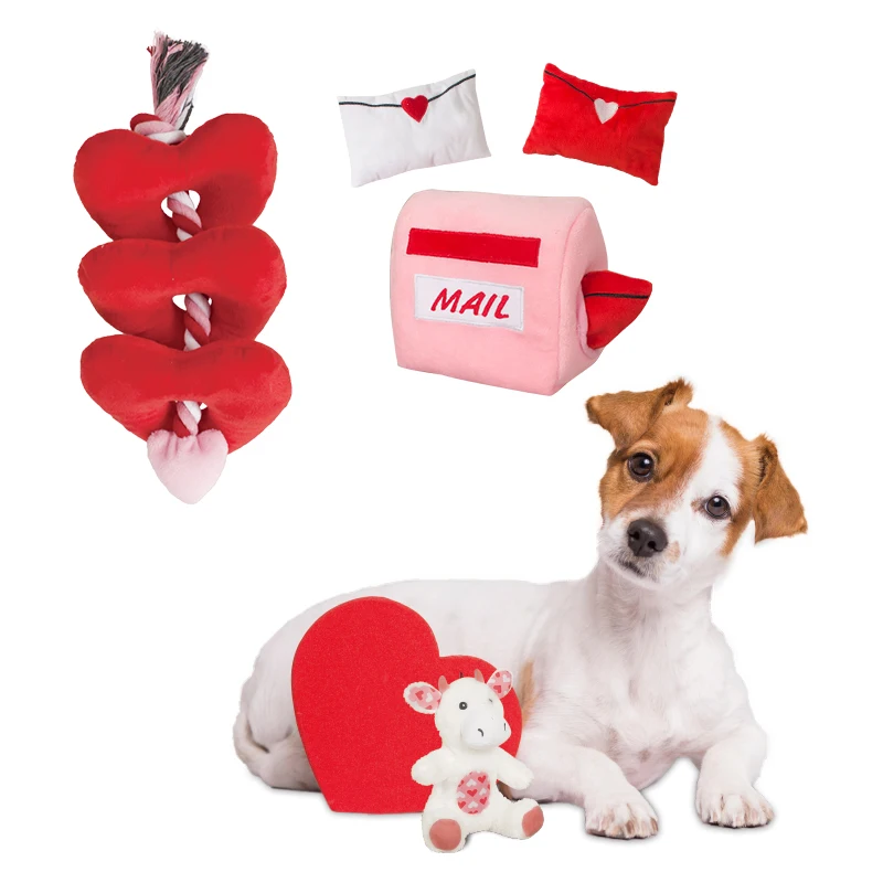 

Valentine's Day Red Pink Dog Plush Rope Toy Set