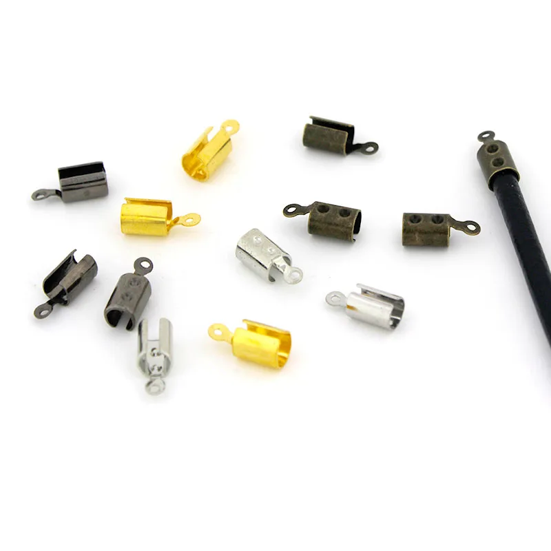 100Pcs 4mm Hole Leather Cord Ends Caps Crimp Bead End Caps for Jewelry Making DIY Components Bracelet Necklace Squeeze Fastener