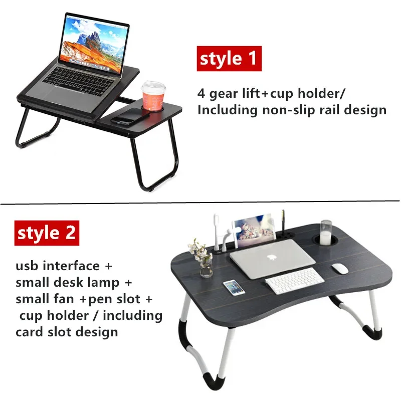 Lap-escritorio plegable para ordenador portátil, mesa multifuncional con soporte USB, escritorio de escritura con cajón, para cama