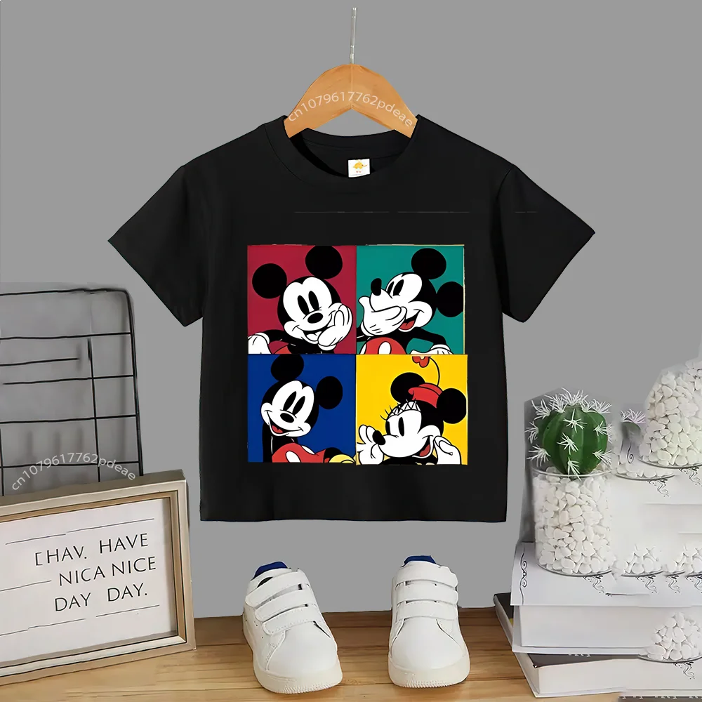 Disney Street Teen 100% Cotton T-shirt Kids Cartoon Mickey Outdoor Comfortable Casual crew neck T-shirt Boys Girls short sleeve