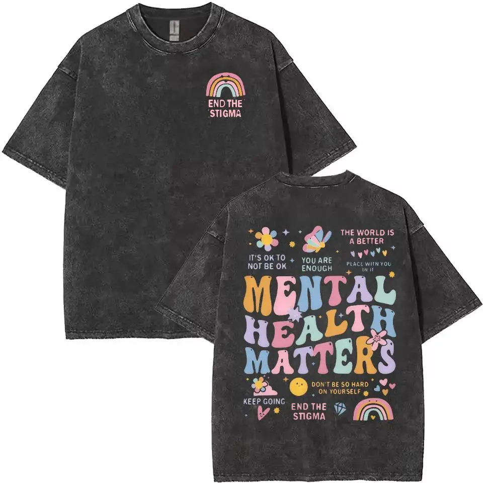 

Mental Health Matters T-shirt, Women's Vintage Washed Oversized Tee, End The Stigma Graphic Tops, Retro Positive Slogan Gifts