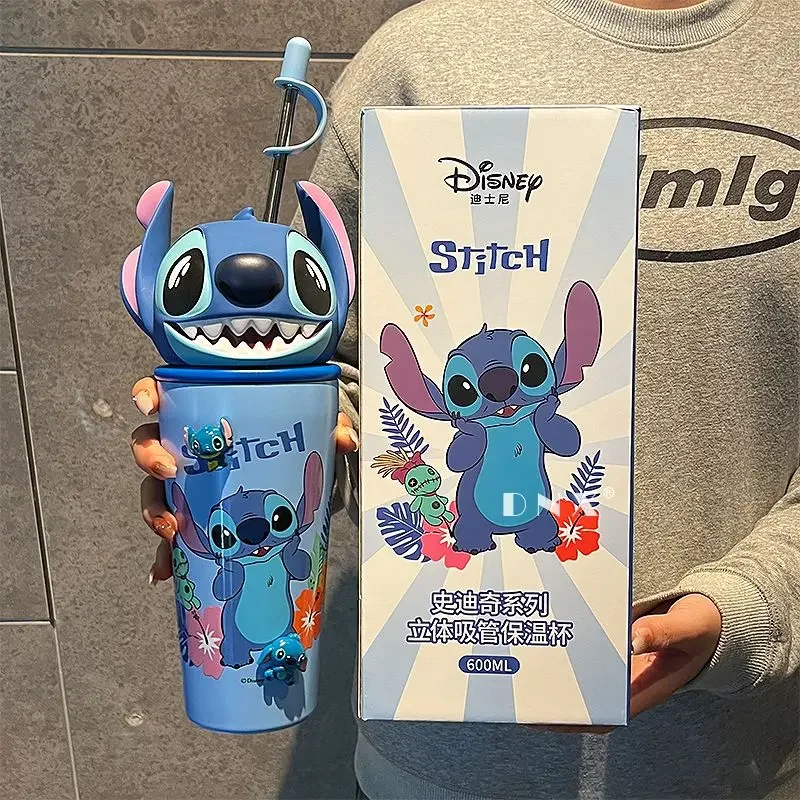 Disney Lotso Stitch Cute and Creative Cartoon Thermos Cup Personalized Kawaii Anime Movie Character Large Capacity Ice Cup Gift