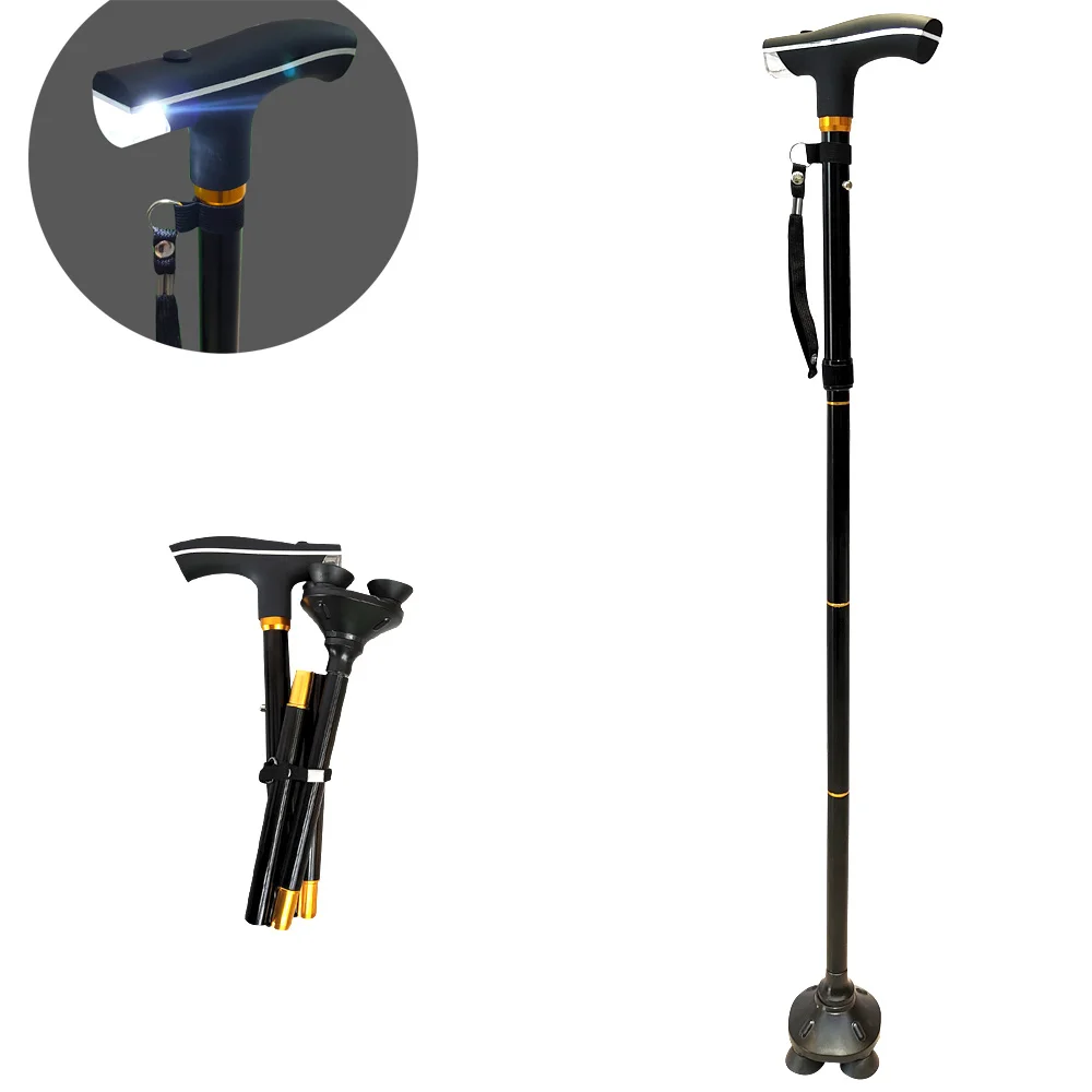 

Multifunction Walking Stick Walking Cane Telescopic Fold Crutches Hiking Stick Crutch Elderly Metal Stick With Shock Absorber