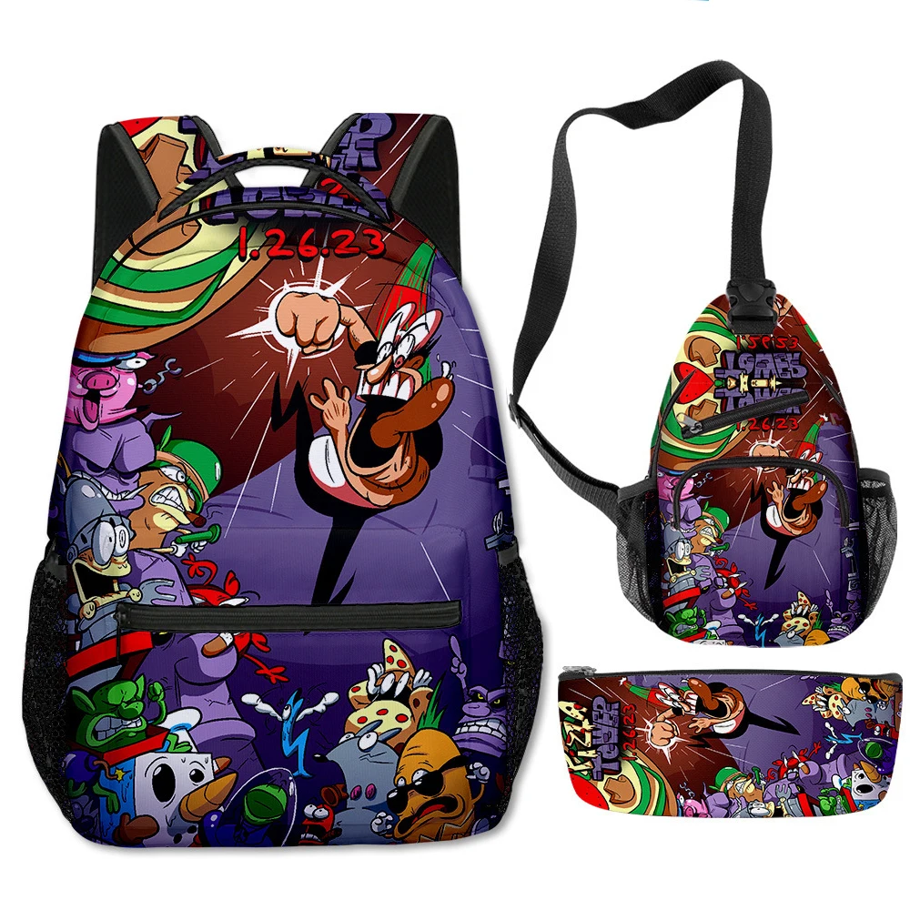 Classic Novelty Peculiar Cool Pizza Tower 3D Print 3pcs/Set School Bags multifunction Travel Backpack Chest Bag Pencil Case