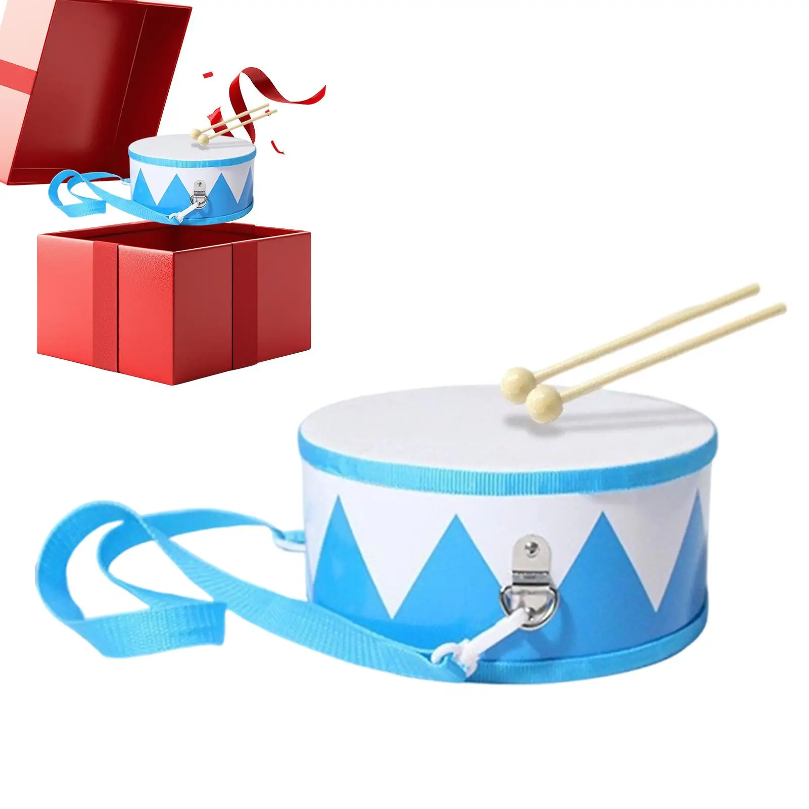 Spielzeugtrommel aus Holz, Musikspiel, 5,9 Zoll, verstellbarer Riemen, Spielzeuginstrumenten-Set für 2–5 Jahre alte Jungen und Mädchen, frühe Bildung, Geburtstag, Zuhause