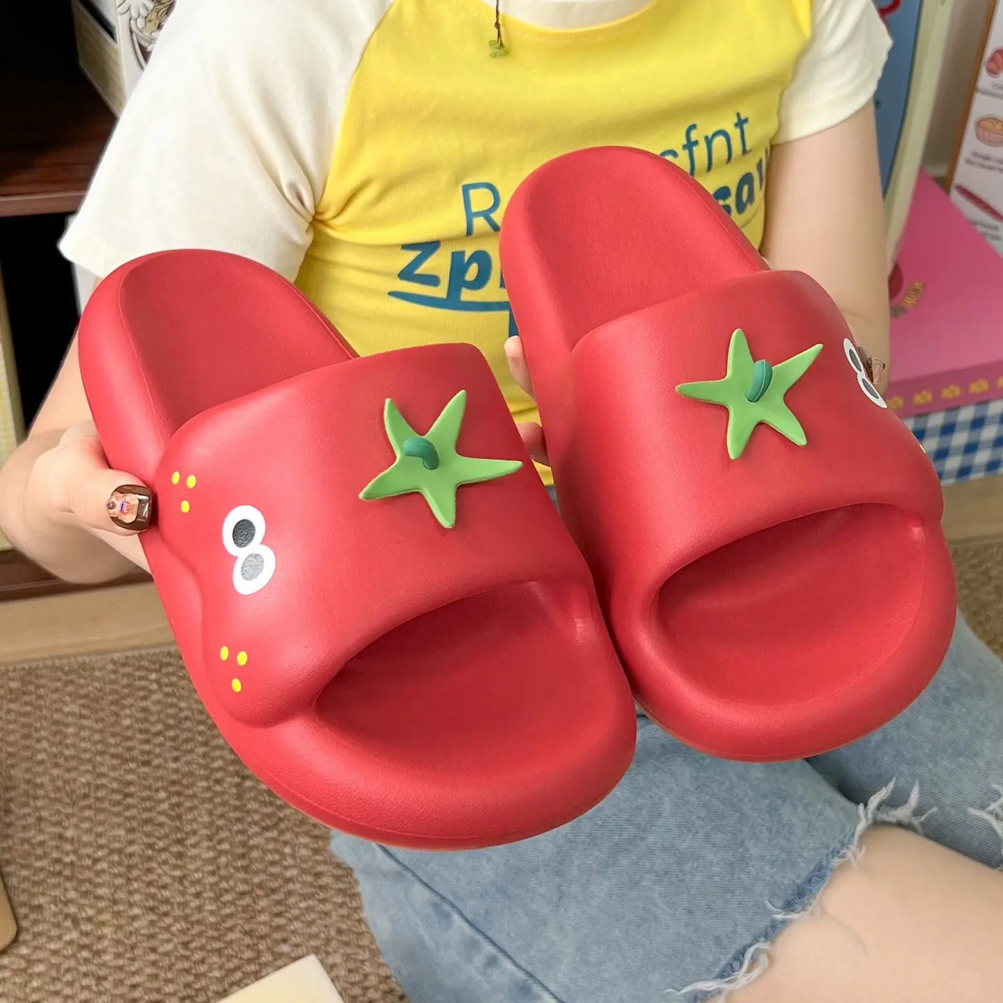 Cute Cartoon Fruit Summer Slippers New Fun Carrot Strawberry Non Slip Outside Couple Parent-child Home Soft Soled Slippers